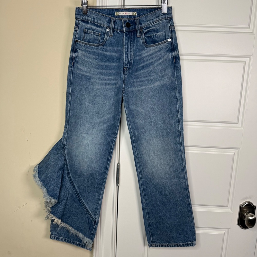Chelsea & Violet Jeans Womens 26 Blue Side Ruffle Frayed Hem Straight Leg Denim